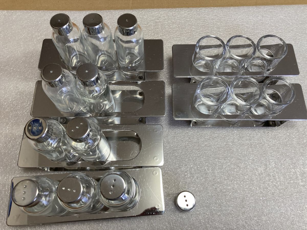 調味料入れ スパイスラック ガラス製 塩5 胡椒5 爪楊枝6 ステンレスラック6個セット 