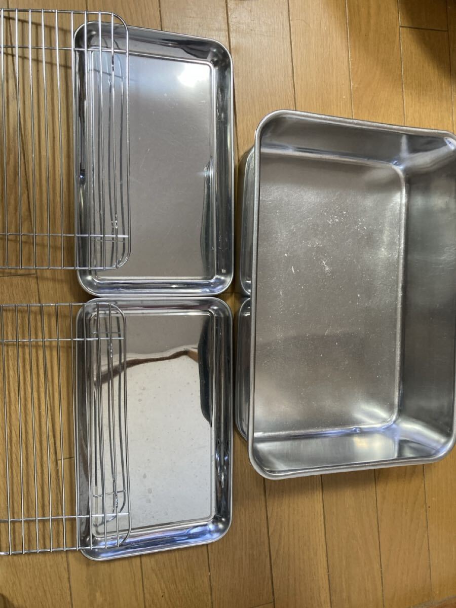 ステンレス深型バット　浅型バット×2 網×2