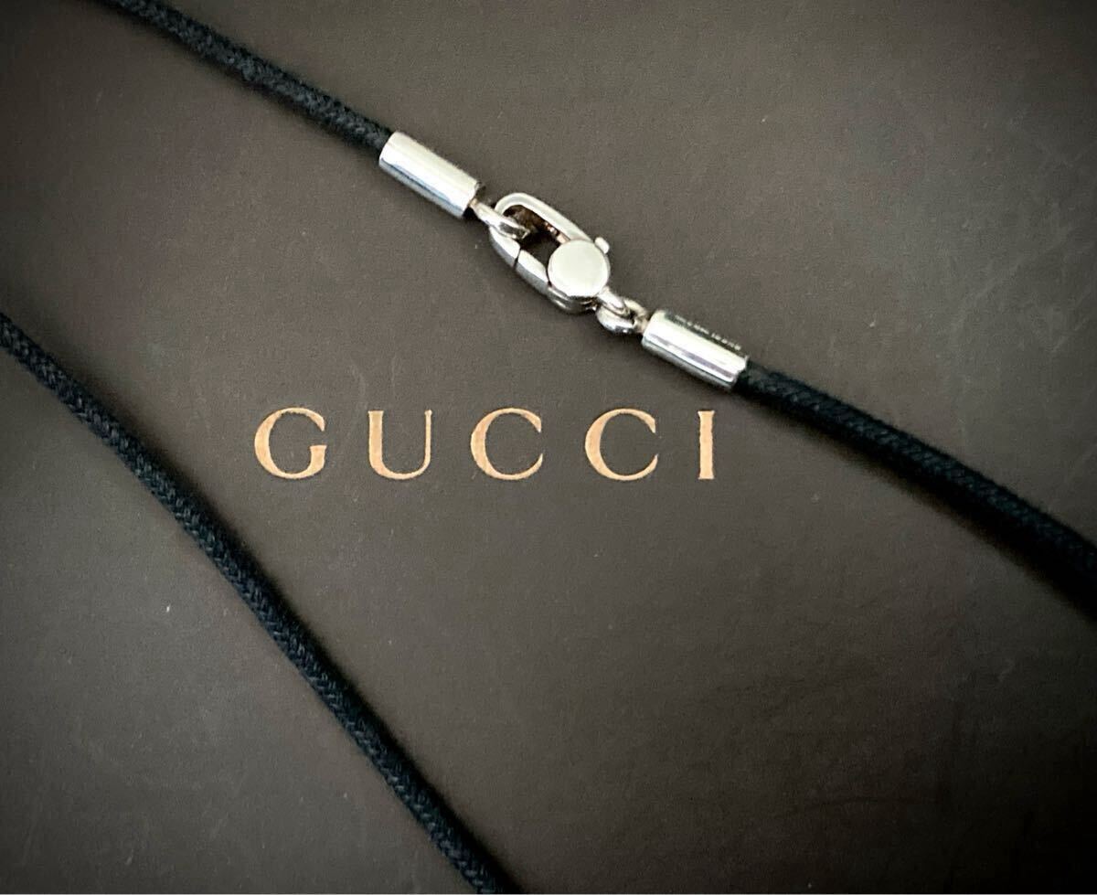 【即決】正規品 GUCCI/グッチ レザーチョーカー/革紐/ネックレス ブラック×シルバー(45.5cm)