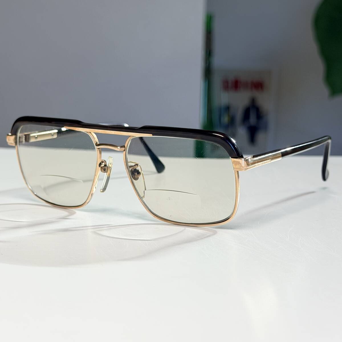 ◆vintage eyewear 希少デザイン ヴィンテージ 眼鏡フレーム メガネ ダブルブリッジ コンビフレーム 8050 52□16-134 ゴールド ブラウン