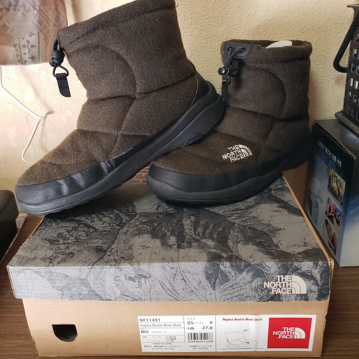 THE NORTH FACE ザ・ノースフェイス Nuptse Bootie Wool Short ヌプシ ブーティ ウール ショート US9 防寒 スノーブーツ snow モスグリーン