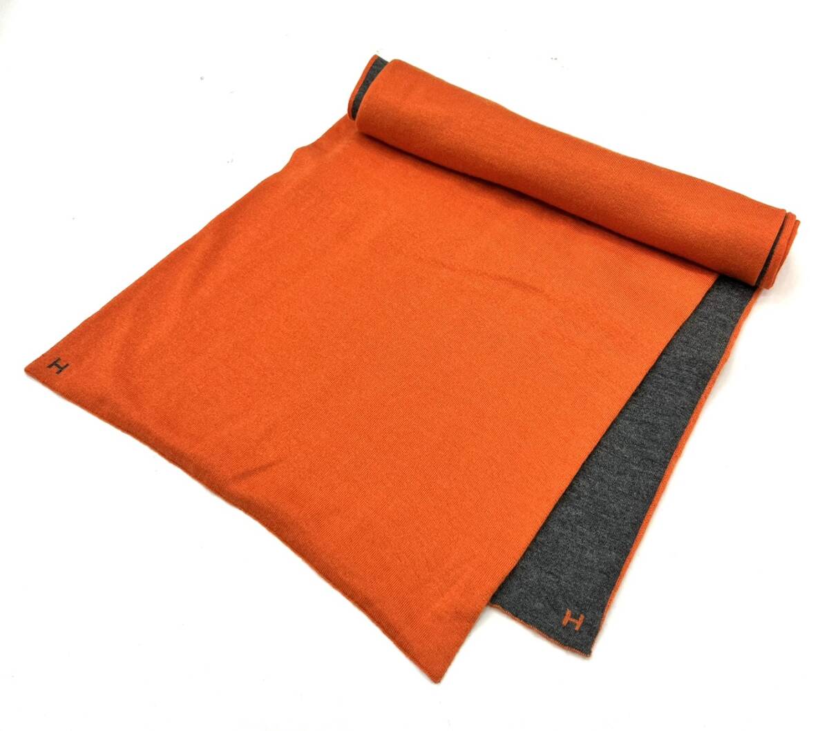 ■ HERMES エルメス アレルトゥール リバーシブル バイカラー オレンジ グレー ストール マフラー カシミヤ カシミア シルク 現状品
