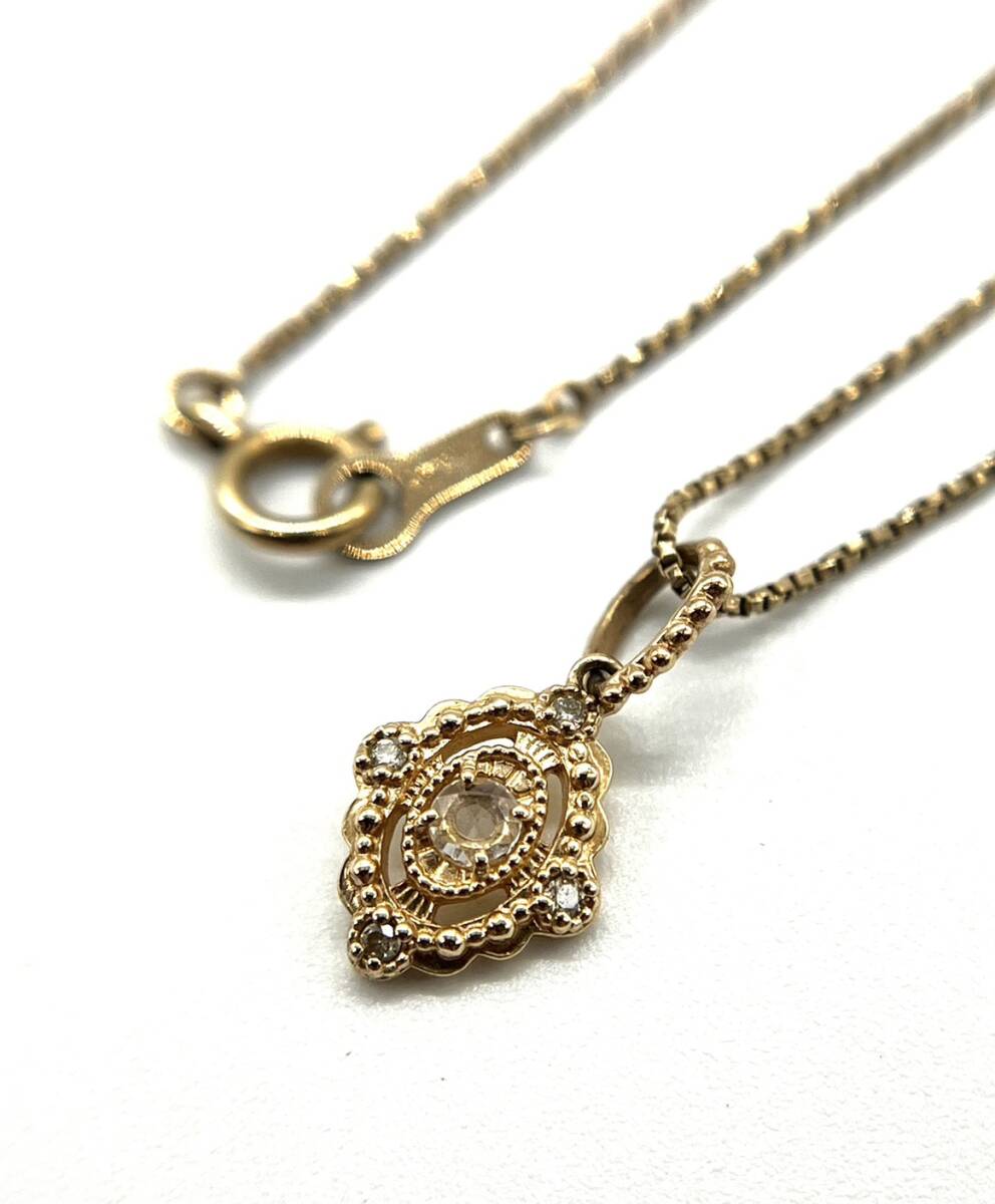 ■ agete アガット K10YG 0.05ct 5P ダイヤモンド ネックレス イエローゴールド K10 アクセサリー チェーン全長：約45cm