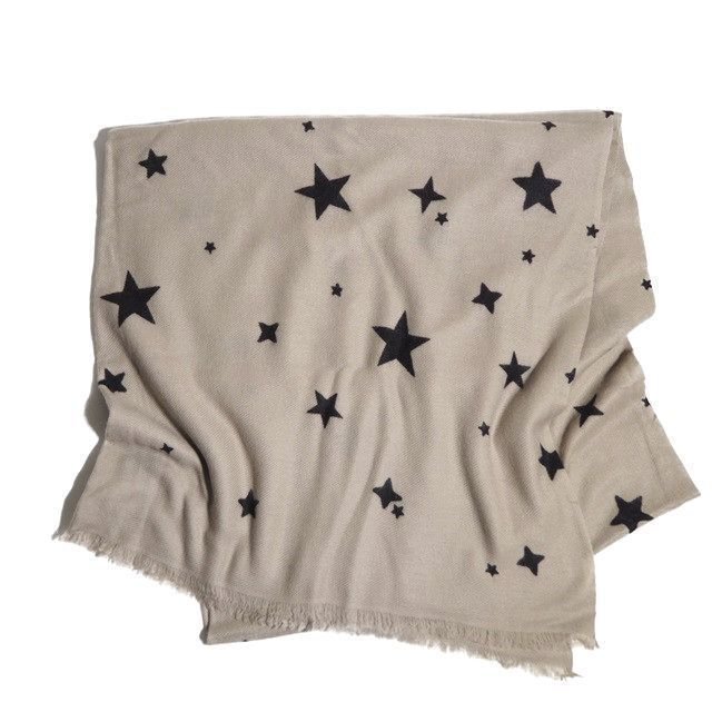 R0476z9　▼douce gloire ドゥースグロワール ドゥーズィエムクラス 購入▼　STAR STOLE カシミヤ 星柄 大判ストール ベージュ 秋冬