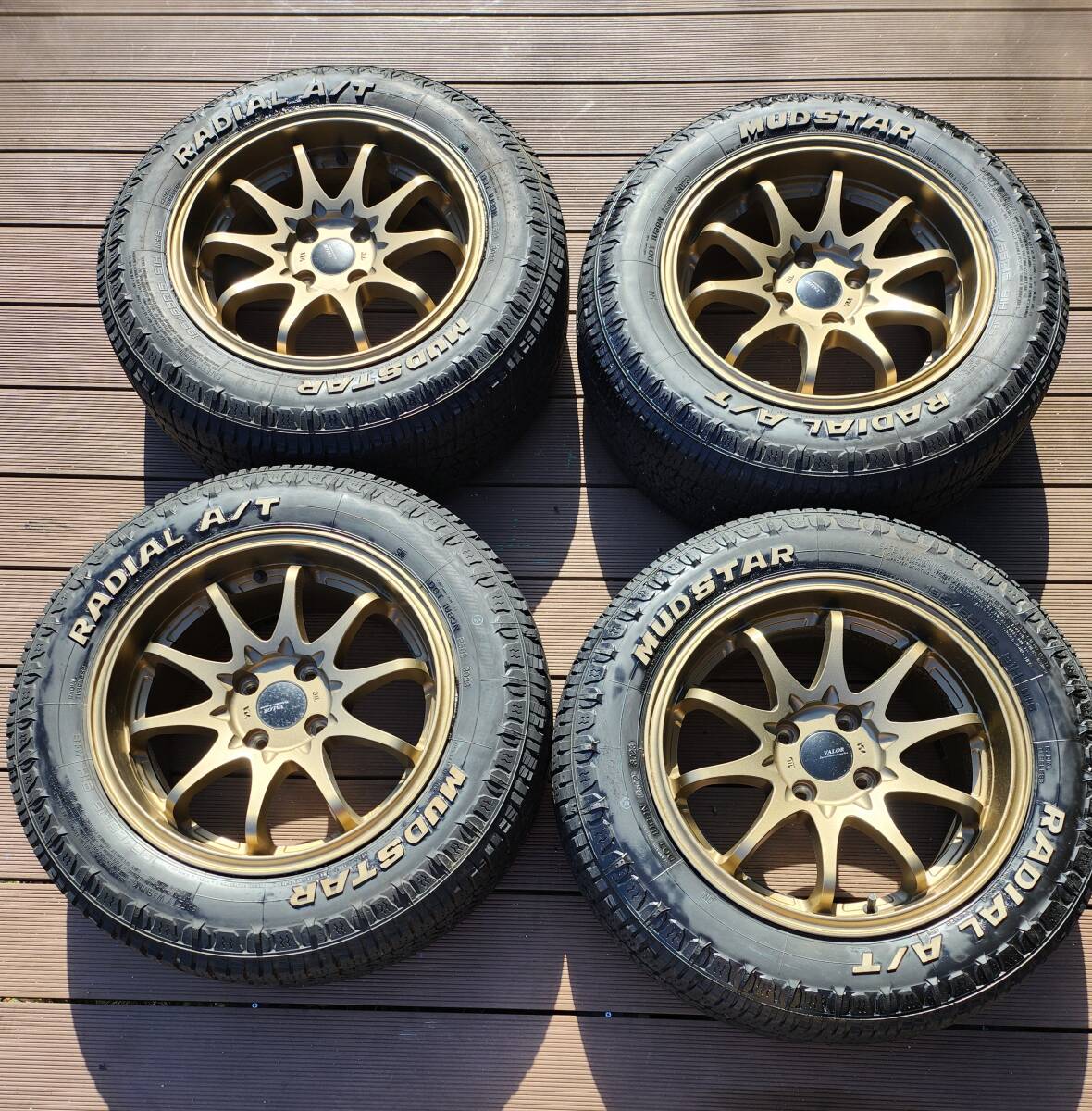 マッドスター　195/65R15　VALOR　15インチ　タイヤホイール4本セット　4穴　ブロックタイヤ　バリ溝　送料無料　MUDSTAR RADIAL　ラシーン
