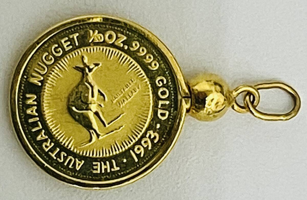 ★ペンダントトップ★オーストラリア ナゲット・カンガルー金貨 1993年 5ドル 1/20oz★ 約2.0ｇ（K14コイン枠込み）バチカン：約4㎜×2㎜★