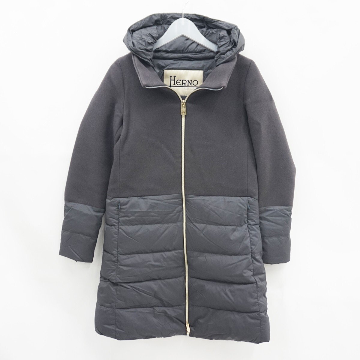 ◇【HERNO ヘルノ】ウール切替 ダウンコート PI0848D グレー 38