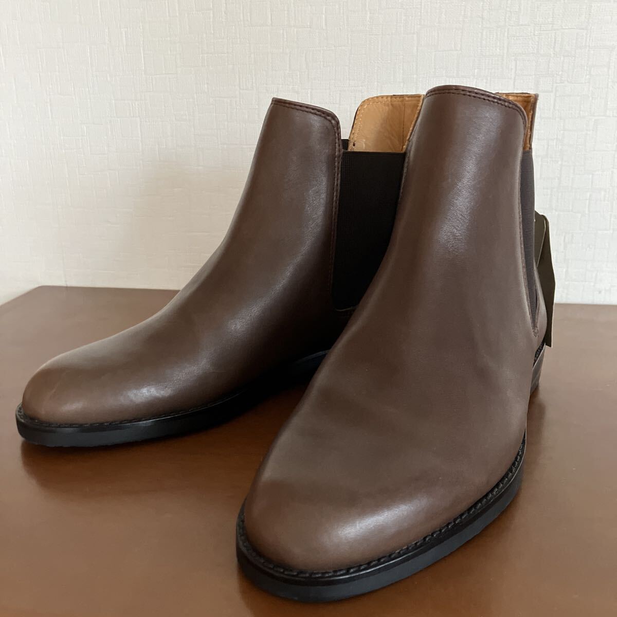 タグ付 未使用品 無印良品 牛革 サイドゴアブーツ 27cm 茶 MADE IN INDIA ブラウン オールドMUJI