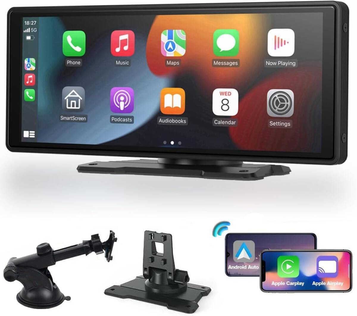 オンダッシュモニター 10.26インチ 大画面 日本語 Carplay Android Autoミラーリング対応 音声アシスタント AUX、FM、Bluetooth対応 GPS