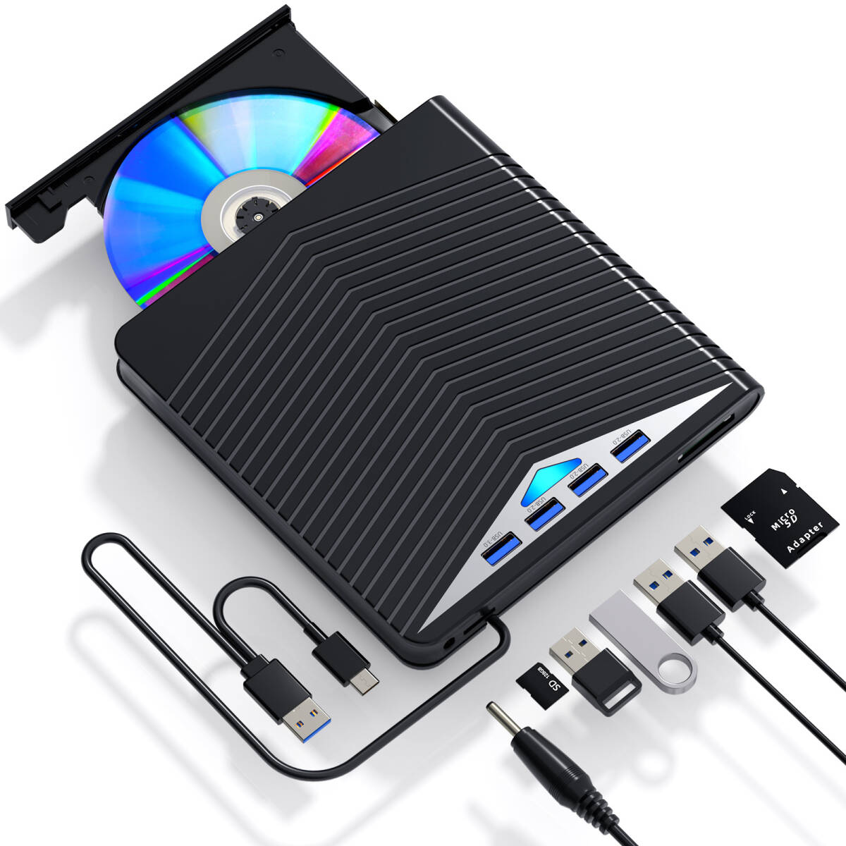 ドライブ 外付け USB3.0/Type-Cポート付き 外付けドライブ 外付けブルーレイドライブ DVDドライブ 外付けDVD/CD/プレーヤー 軽量 薄型