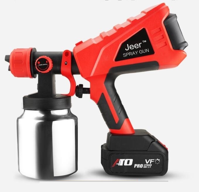 上質電動スプレーガン 吸上式 吹き付け式 塗装機 1000ｍｌ 油性水性噴霧 5セリのバッテリー*2+充電器*1+アルミニウム製タンク+ノズル*3