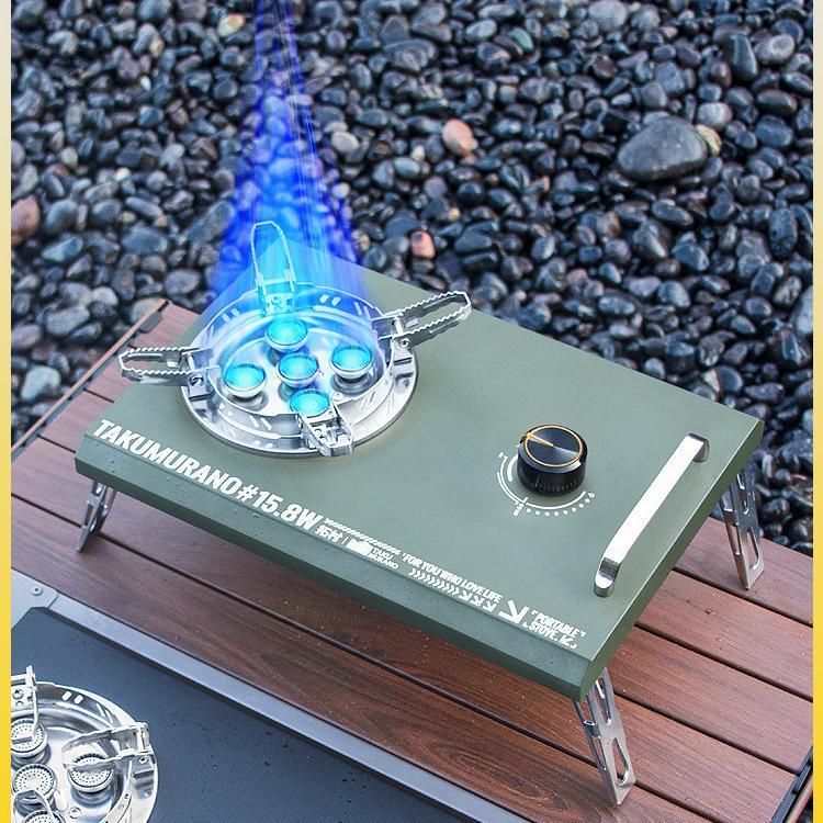 IGTテーブル用 シングルバーナー 折りたたみ式 ハイパワー15800W ガスストーブ IGT卓上コンロ ソロキャンプ アウトド コンパクト 軽量 緑