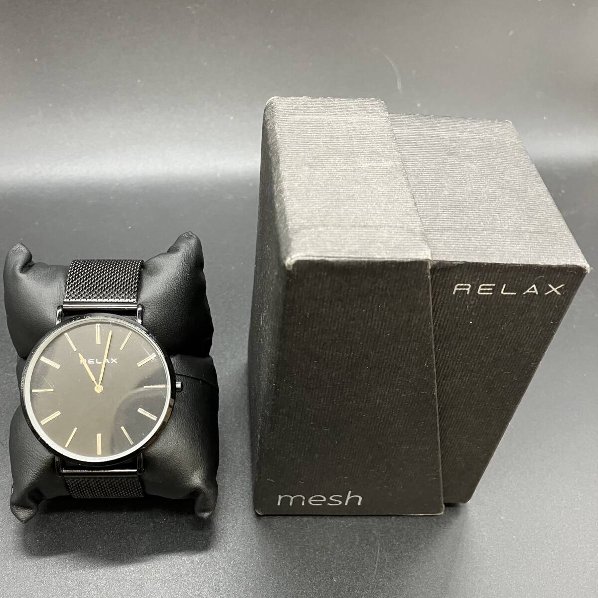 V1157D ★美品★ RELAX mesh/リラックス・メッシュ RMS-40BK QZ/クオーツ メンズ腕時計 外箱付 不動品 【テスター反応〇】