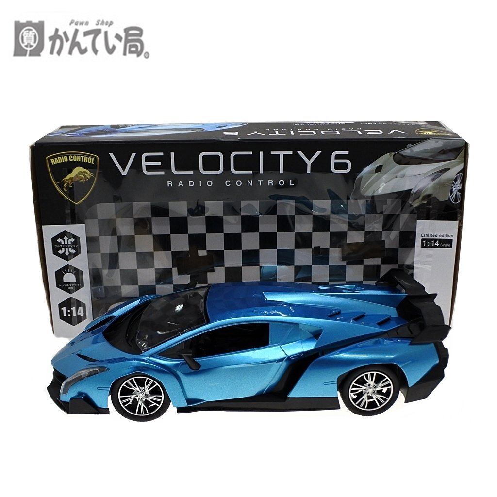 現状販売品 ラジコン 1：14 BIG RC VELOCITY６ ベロシティー 全幅：約34ｃｍ メタリック系 ブルー リモコンあり コレクター ホビー 中古品