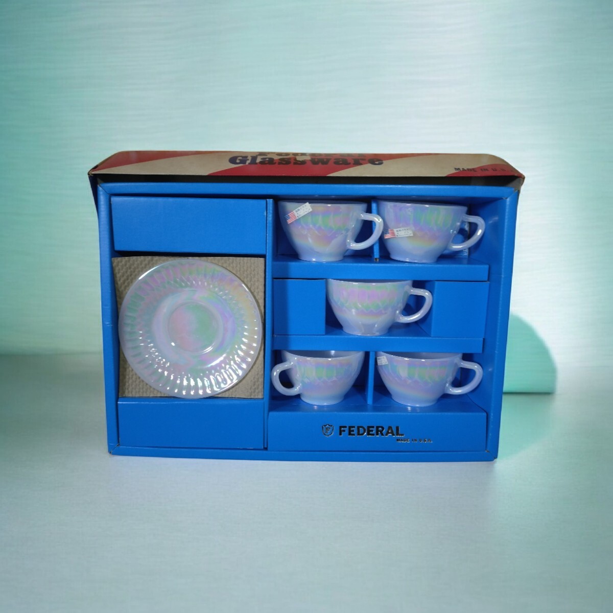 管W017 ヴィンテージ FEDERAL ティーカップ５個セット　フェデラル　アメリカ製　耐熱ガラス レトロ