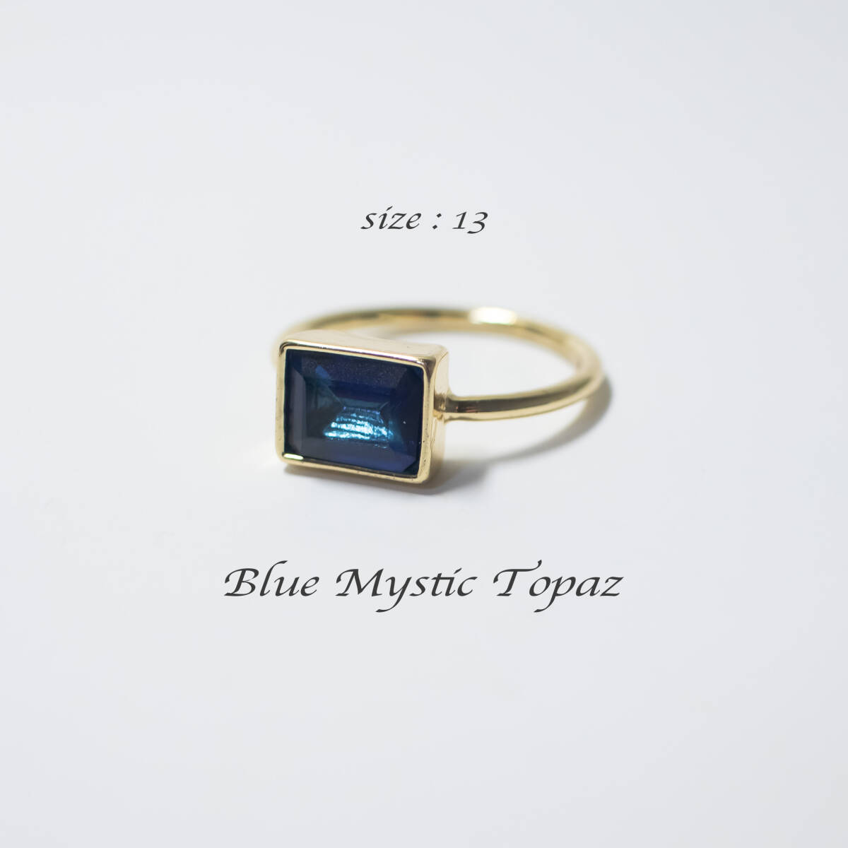 天然石◆ブルーミスティックトパーズ リング【13号】レクタングル◆指輪◆ゴールド