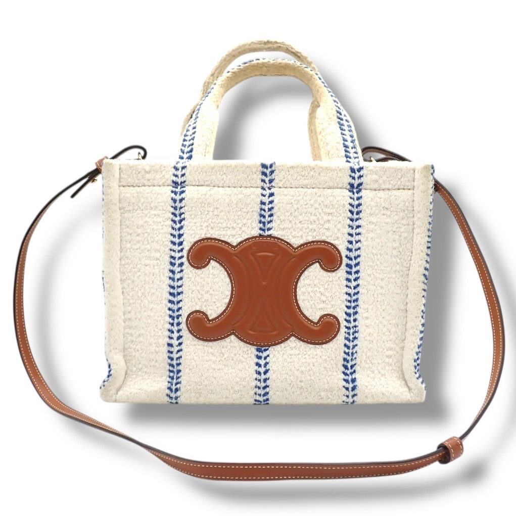 CELINE セリーヌ スモール カバ タイス キャンバス 2way ハンドバッグ トートバッグ ショルダーバッグ ホワイト ブルー ブラウン 4556