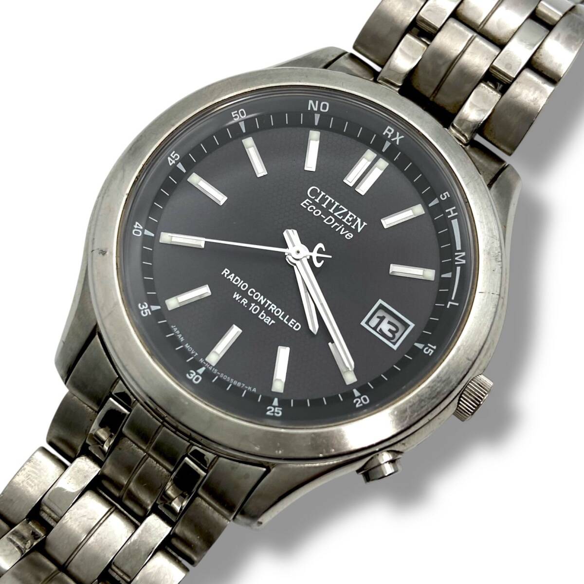 稼働 シチズン CITIZEN Eco-Drive エコドライブ H415-S033004 腕時計 電波ソーラー デイト ブラックダイアル シルバー メンズ ts119