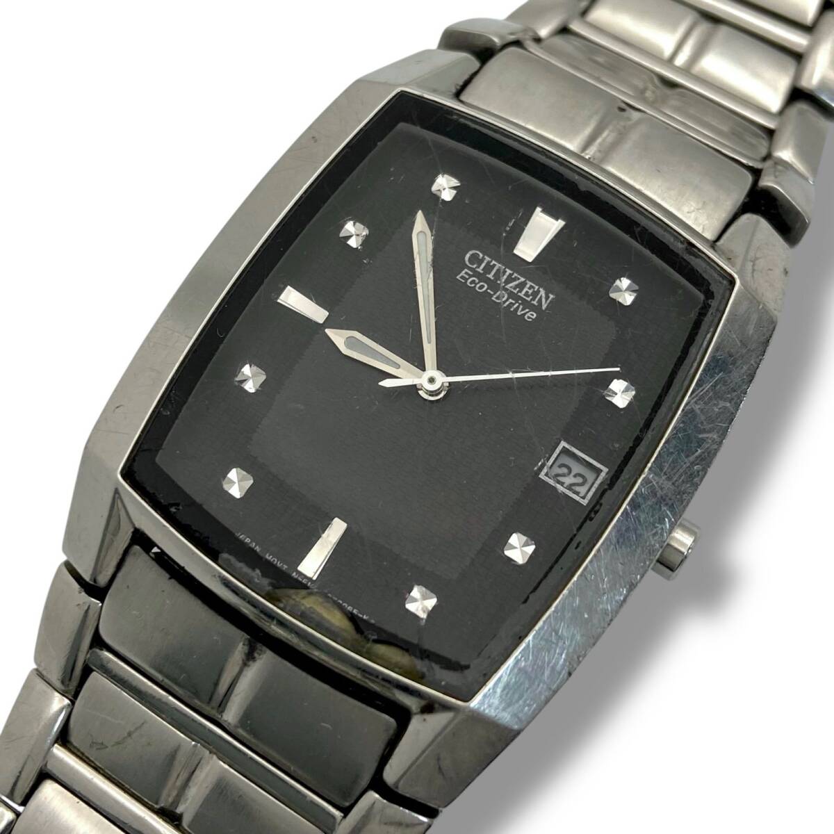 稼働 シチズン CITIZEN エコドライブ Eco-Drive E111-S049385 腕時計 ソーラー 海外モデル デイト ストーン シルバー ブラック ts131