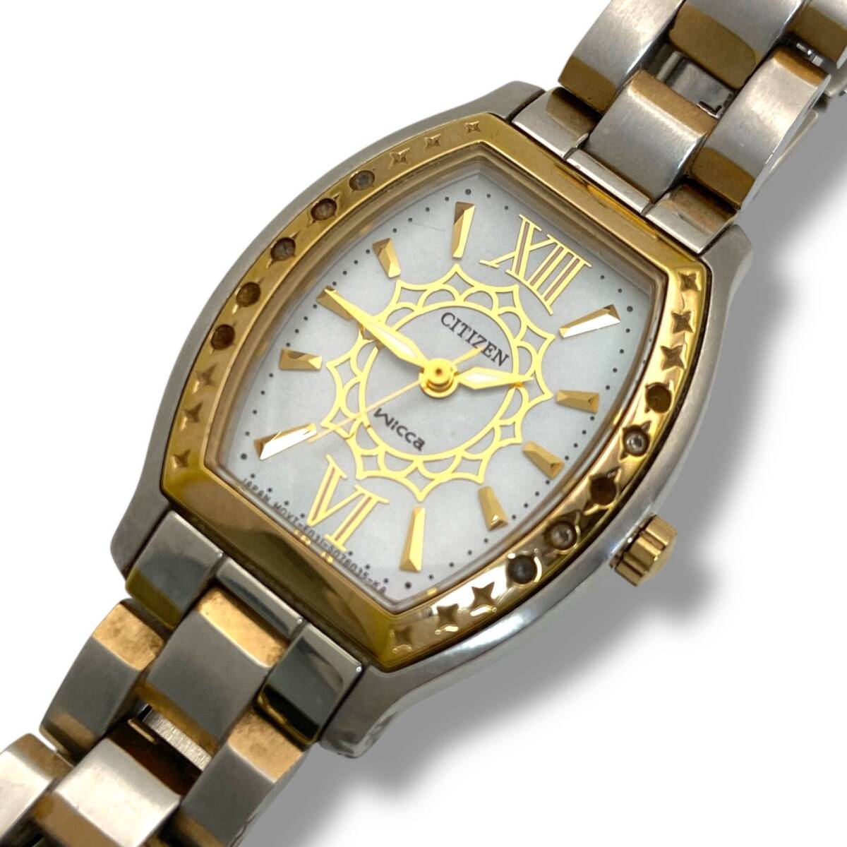 稼働 シチズン CITIZEN ウィッカ wicca エコドライブ Eco-Drive E031-S049296 腕時計 ソーラー シェル文字盤 ストーン コンビ ts135