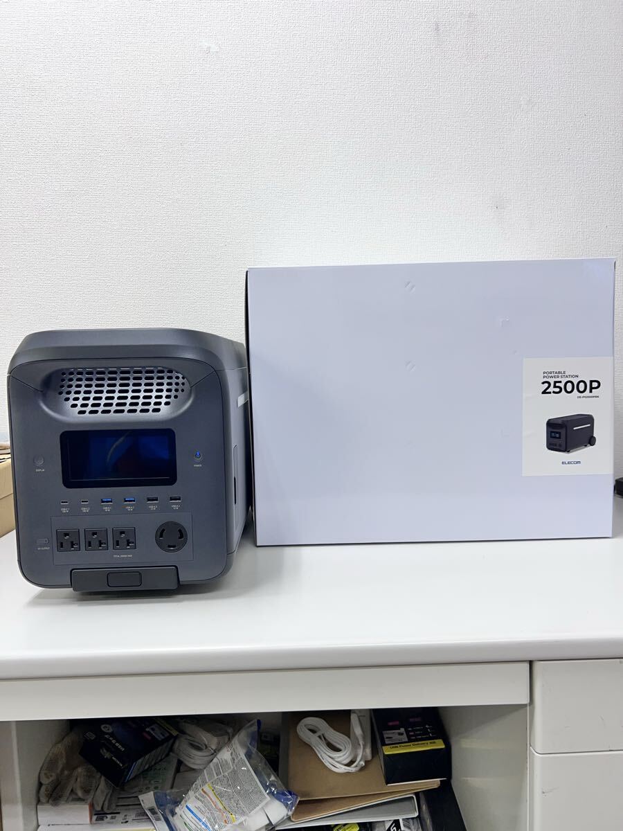 12YB2// エレコム ポータブル電源 リン酸鉄 2560Wh AC定格出力2500W AC×4 USB-C×2 USB-A×4 シガーソケット アンダーソン DE-PS2500PBK