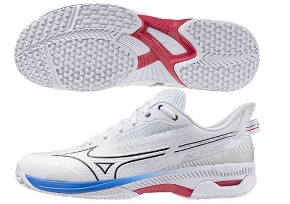 【61GB231213 26.5】MIZUNO(ミズノ) テニスシューズ ウェーブエクシード5 OC　ホワイト/ネイビー/ブルー　 26.5　新品未使用　