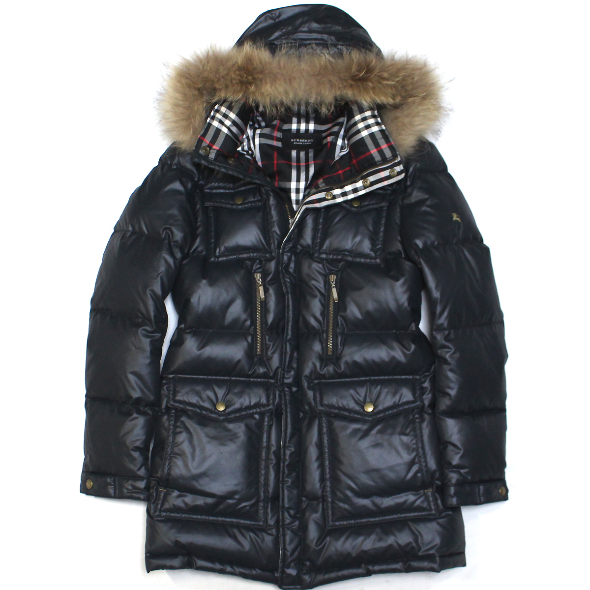 極美品 バーバリーブラックレーベル BURBERRY ファー フード付き 3way ダウンコート M ダウンジャケット ノバチェック総裏地