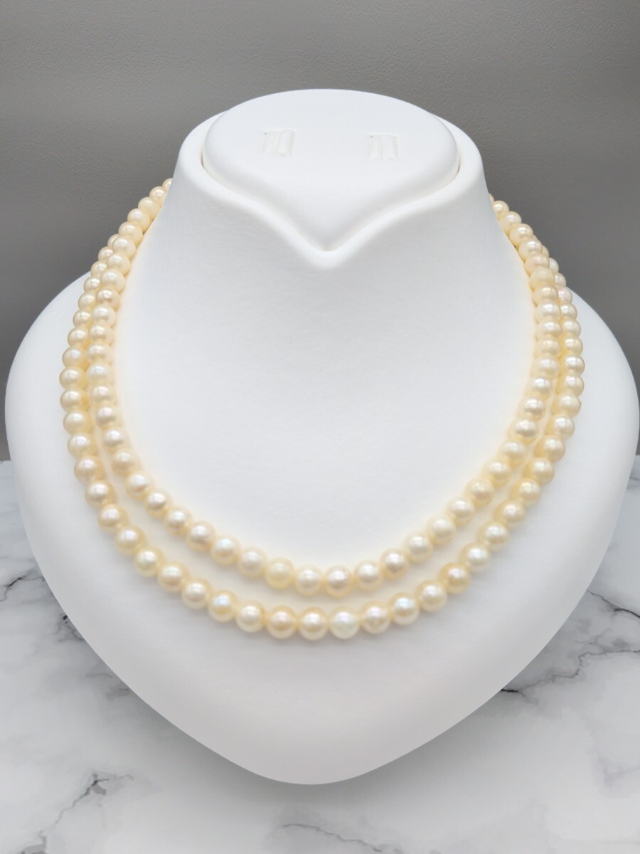 *①あこや本真珠 2連パールネックレス 6.5mm 普段遣い 