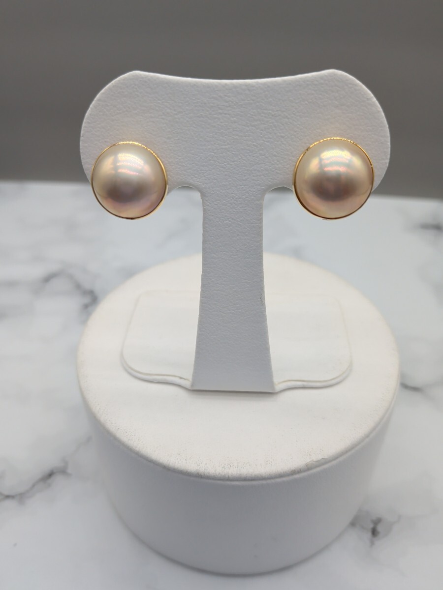 K18 マベパール クリップイヤリング 14mm シャンパンゴールド