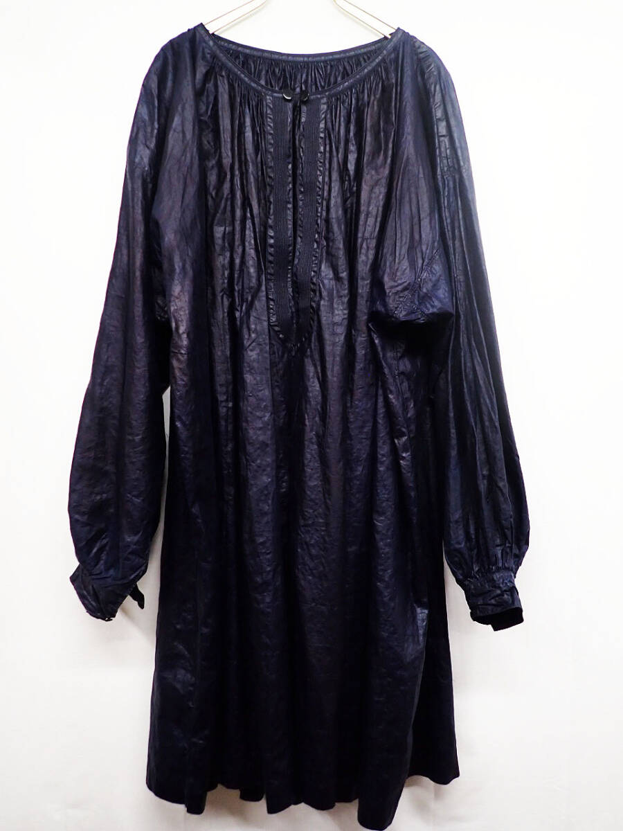 kkm5633 1900s～20s フレンチ ヴィンテージ インディゴリネン スモック ビヨード 卵白コーティング ユーロ アンティーク リネン