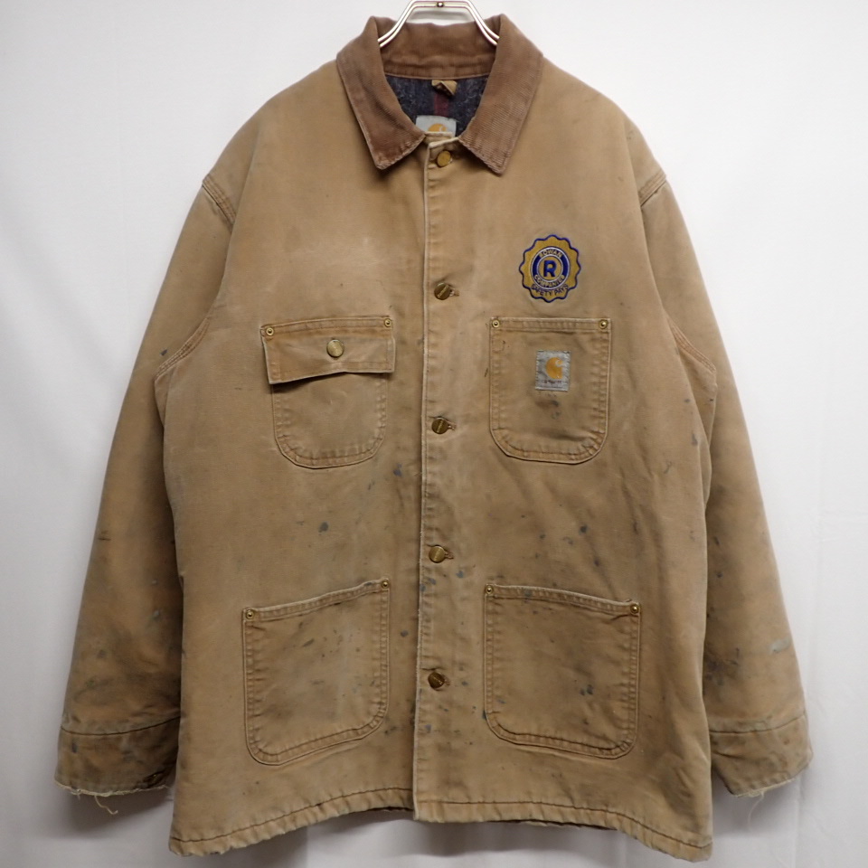 kkm5613 カバーオール Carhartt/カーハート ミシガンチョアジャケット ブラウン系 ダック フェード ボロ ワークジャケット