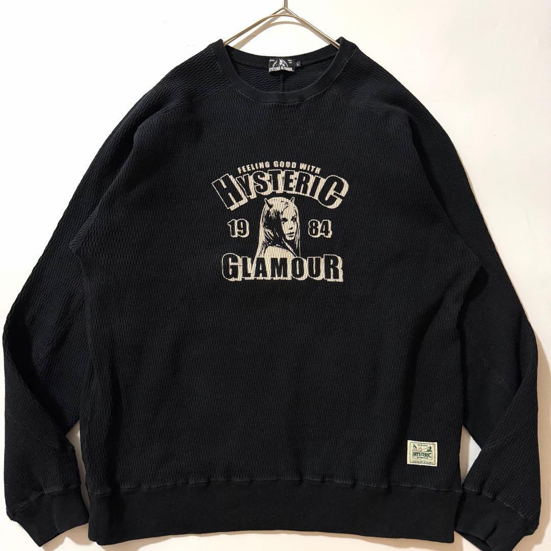 Y2K HYSTERIC GLAMOUR ヒステリックグラマー デビルガール ヒスガール プリント スウェット トレーナー ブラック ワッフル サーマル L
