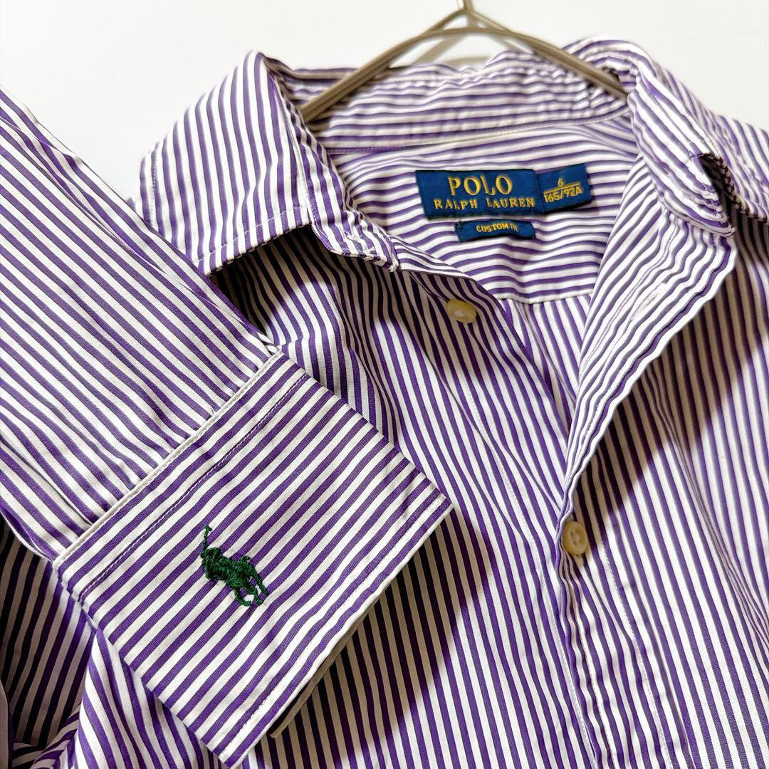 袖ポニー POLO RALPH LAUREN ポロラルフローレン 長袖シャツ ストライプ CUSTOM FIT カスタムフィット 袖ポニー 刺繍 6 M相当