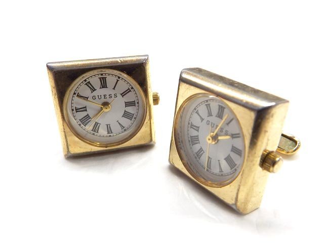 GUESS ゲス 時計型 カフスボタン スクエア ＳＳ■現状品 時計動作未確認