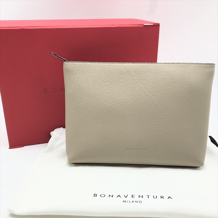 未使用品 BONAVENTURA ボナベンチュラ クラッチ セカンド バッグ レザー グレージュ レディース ブランド 鞄 かばん k7230