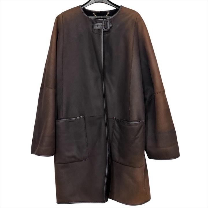 良品 LOEWE ロエベ ムートン ラムスキン グラデーション ロング コート アウター レディース ブランド ファッション ブラウン h776