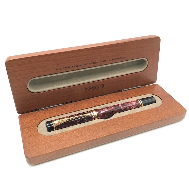 美品 PARKER パーカー デュオ フォールド マーブル レッド ペン先 18K750 万年筆 筆記用具 ビジネス 紳士 メンズ プレゼント ギフト h767