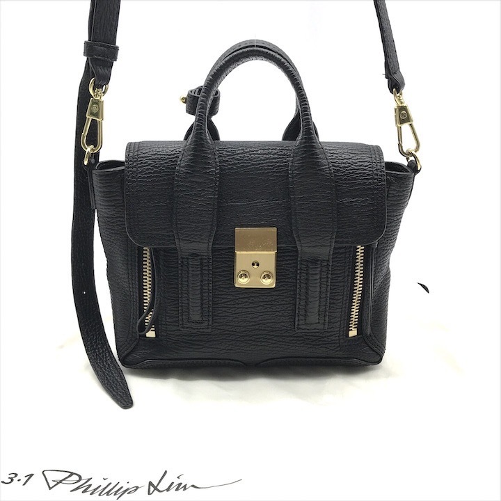 美品 3.1 Phillip Lim スリーワンフィリップリム 2WAY ハンド ショルダー バッグ パシュリ ミニサッチェル ブラック レザー k7357