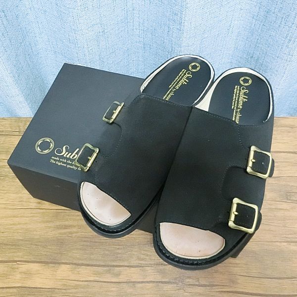 Sublime by chausser サブライムバイショセ ダブルバックル スエード ステップインサンダル SU-105CH008 26.5cm ブラック