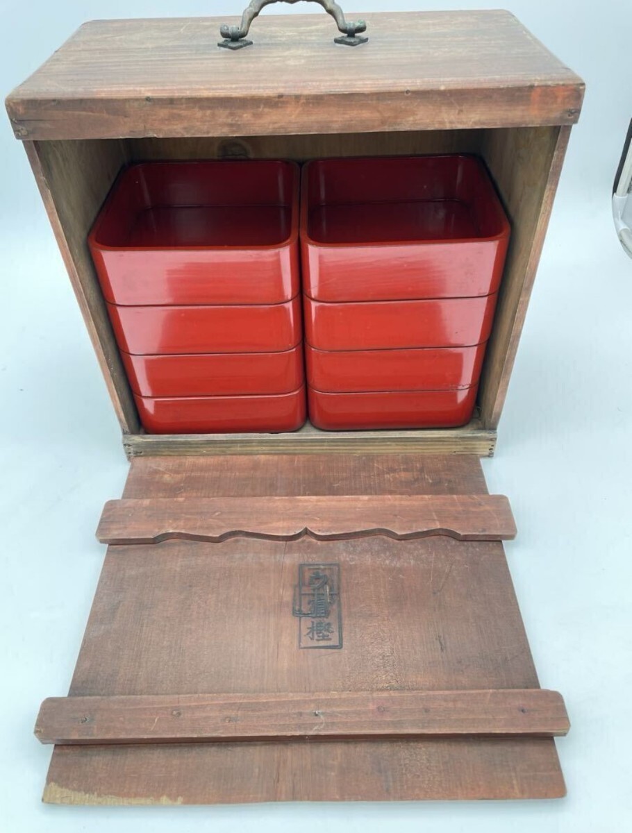 明治時代 弁当箱 野天 蔵出 古道具 漆器 木製 重箱 4段重 アンティーク 骨董 時代物 漆芸 天然木 ウ富樫