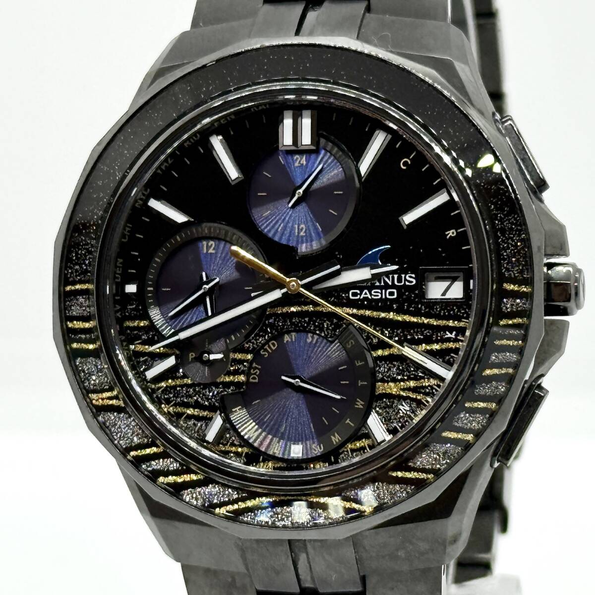 CASIO カシオ マンタ 限定300本 オシアナス OCW-S5000MES-1AJR ソーラー電波 メンズ 蒔きぼかし 金線波紋 腕時計 稼働品