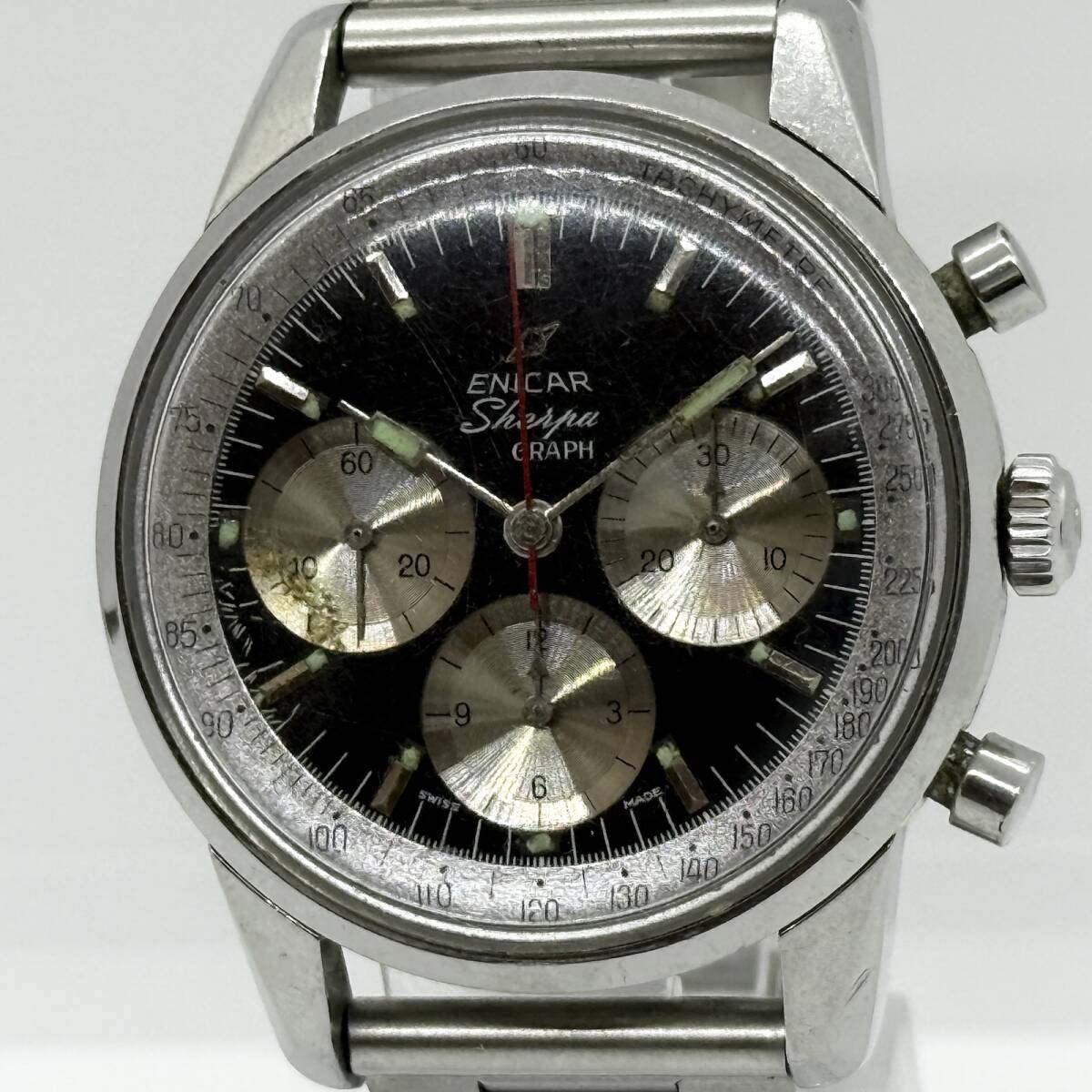 極希少品 バルジュー72 ENICAR エニカ シェルバグラフ 314962 ブラック 手巻き メンズ 腕時計 ヴィンテージ アンティーク 稼働品