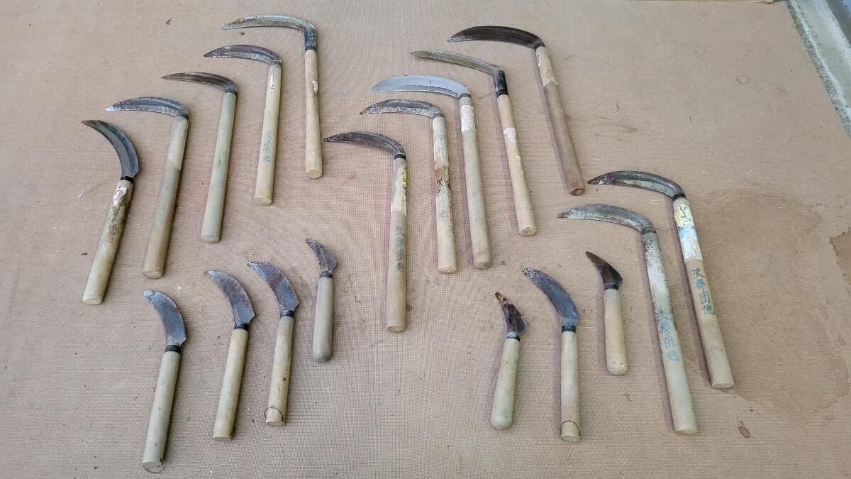 鎌 かま まとめて19本 草刈り鎌 古民具 古道具 剃刀鎌 農作業 農具 造園 ガーデニング 山師 3