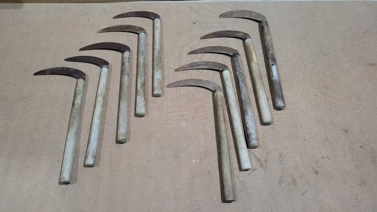 鎌 かま まとめて10本 草刈り鎌 古民具 古道具 剃刀鎌 農作業 農具 造園 ガーデニング 山師 4