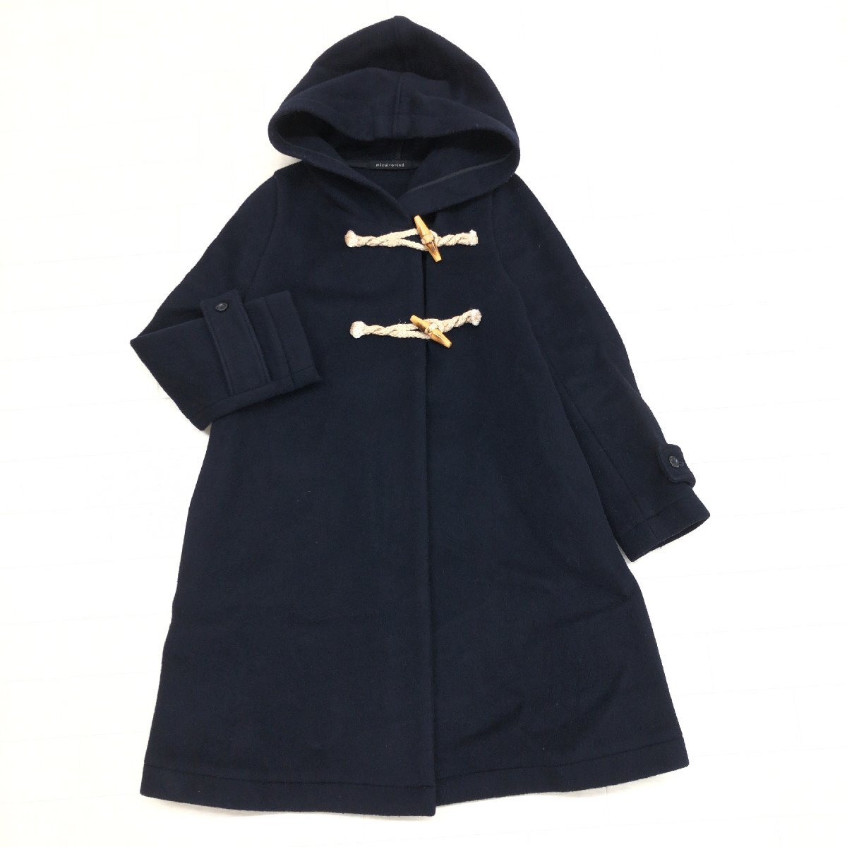 ◆mizuiro-ind ミズイロインド 定価47,850円 Aライン ウール ダッフル ロングコート F 濃紺 ネイビー ダッフルコート ウールコート 日本製