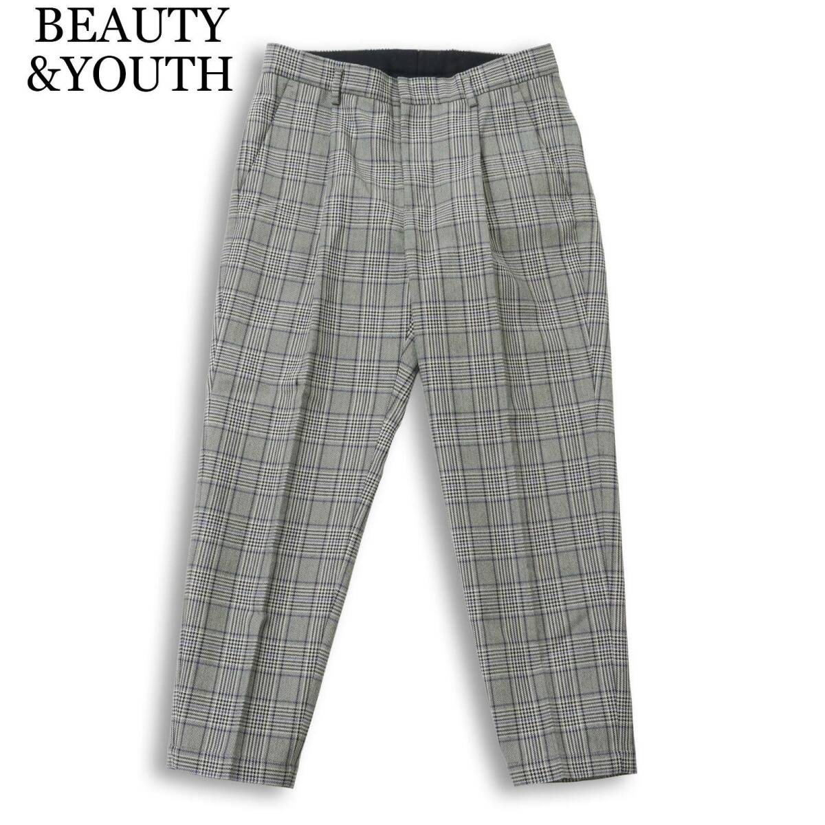 BEAUTY&YOUTH ユナイテッドアローズ 秋冬★ ウール グレンチェック スラックス テーパード パンツ Sz.M メンズ