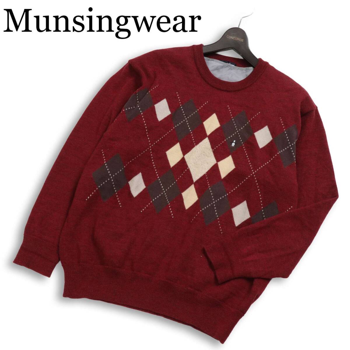 Munsingwear マンシングウェア ゴルフ 秋冬 ライナー付き★ ウール100％ アーガイル ニット セーター Sz.L〜XL位　メンズ