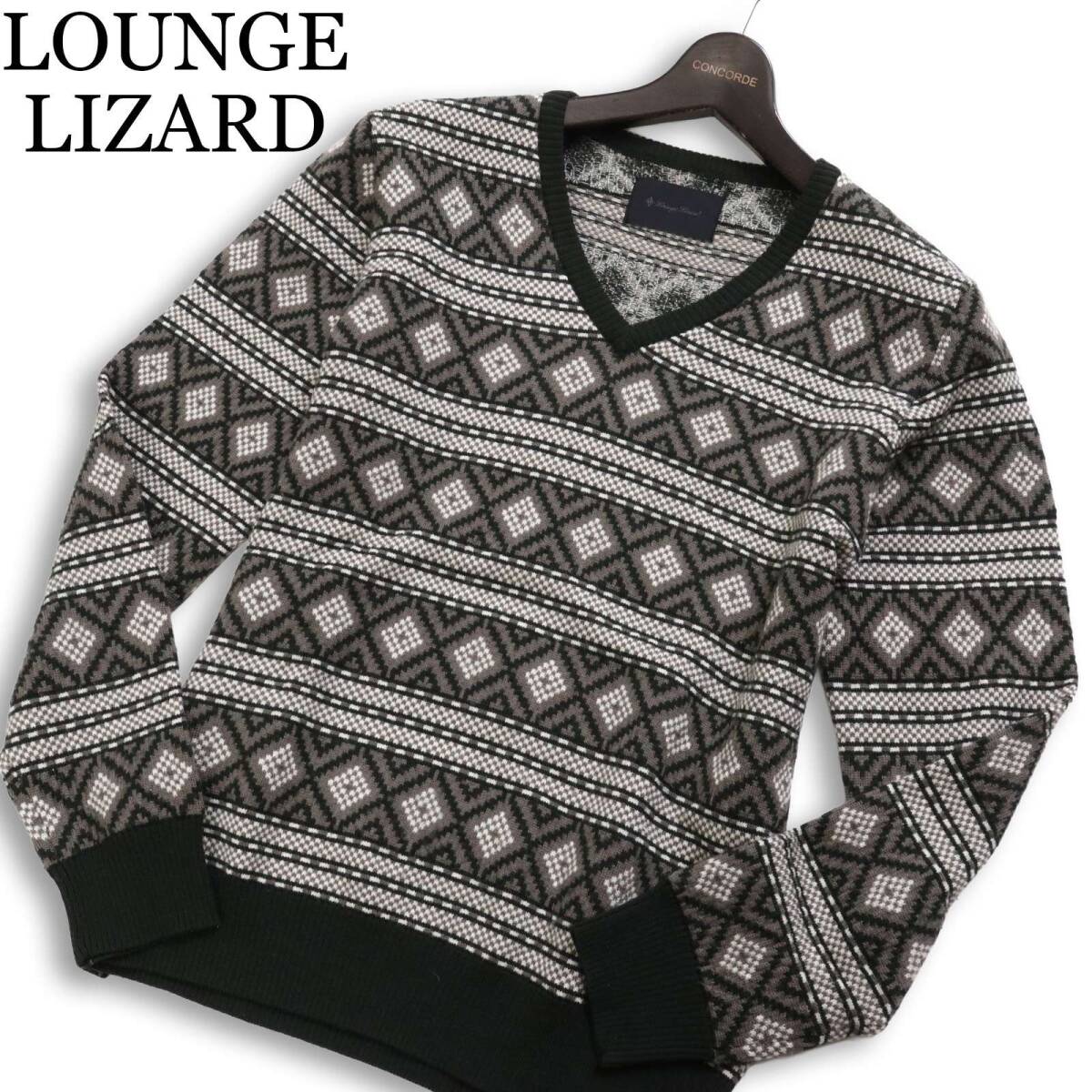 LOUNGE LIZARD ラウンジリザード 秋冬 ウール100％★ ノルディック フェアアイル ボーダー セーター ニット Sz.2 メンズ