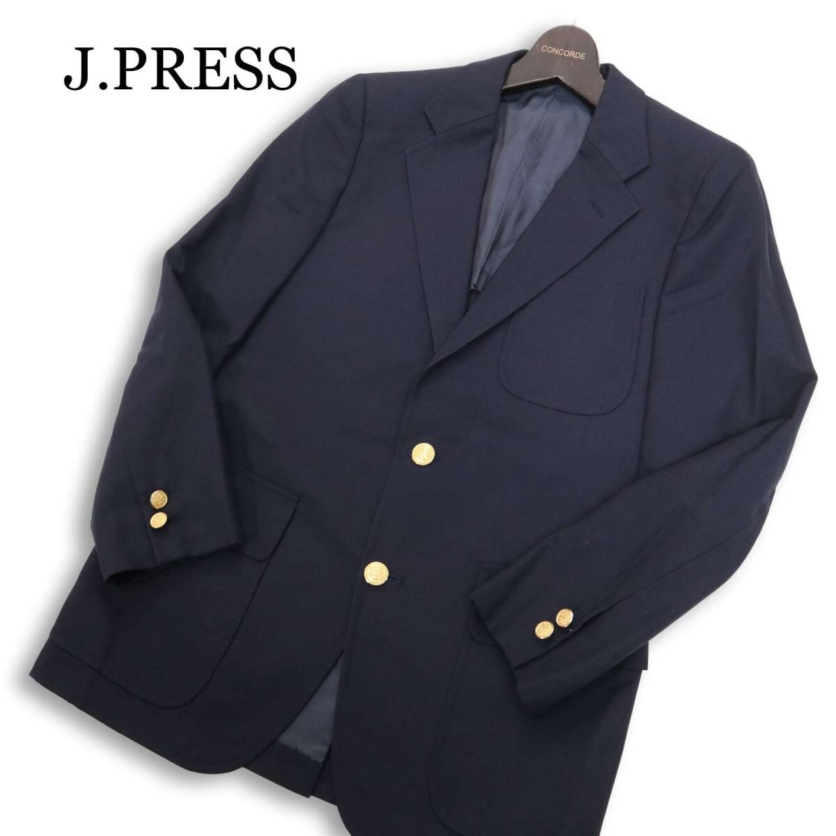J.PRESS ジェイプレス 通年 刻印 金ボタン★ 背抜き ブレザー テーラード ジャケット 紺ブレ Sz.C-88 W-74 T-165　メンズ