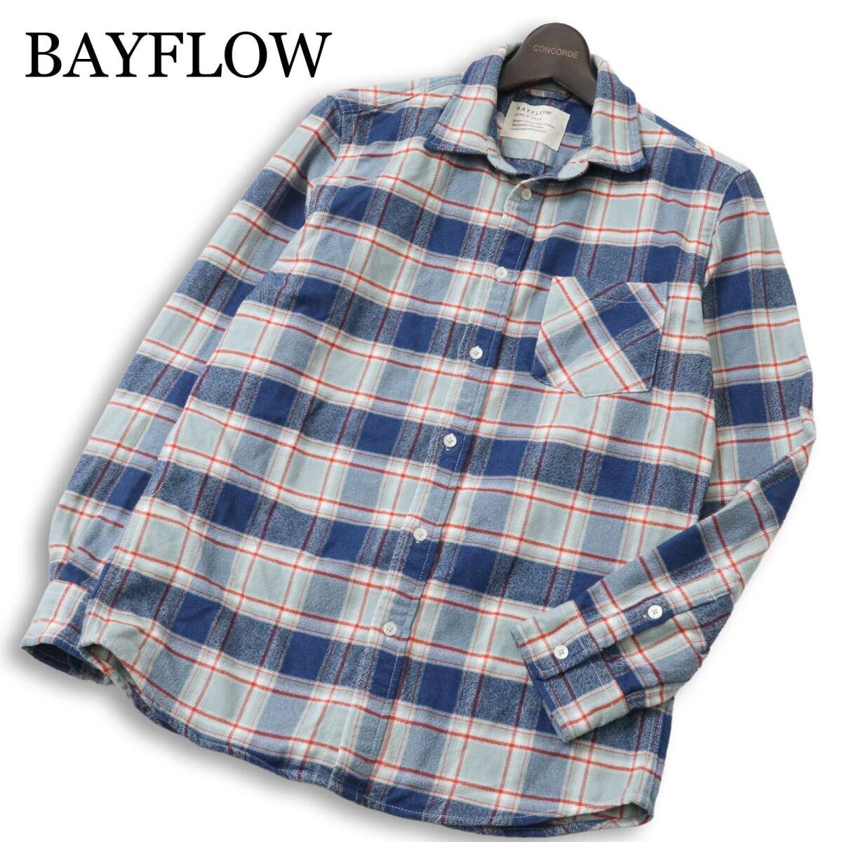 BAYFLOW ベイフロー 秋冬 ネル★ 長袖 チェック フランネル シャツ Sz.3 メンズ